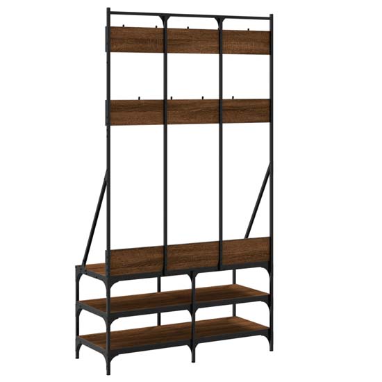 Fremont Wooden Coat Stand With 2 Shelves In Brown Oak