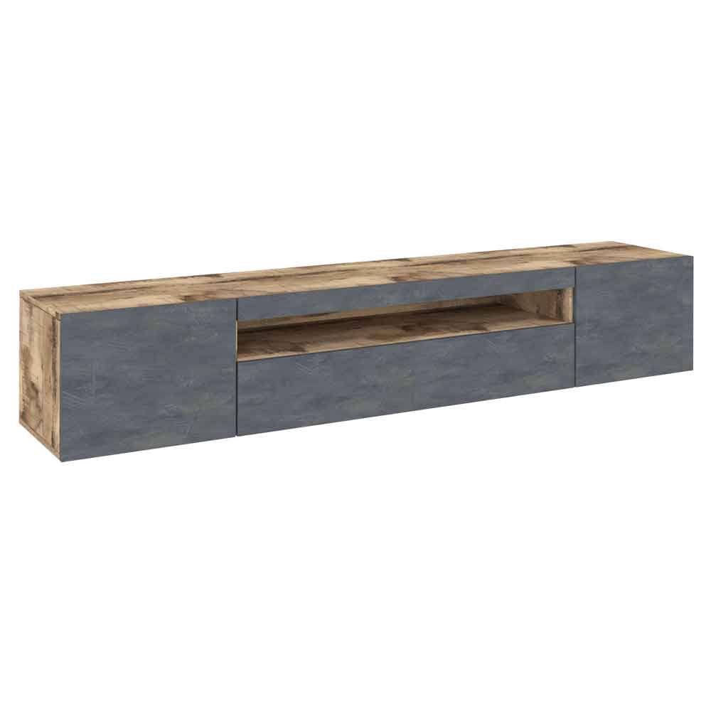 Denton Wooden TV Stand With 1 Door And LED Light In Pereira Maple And Slate