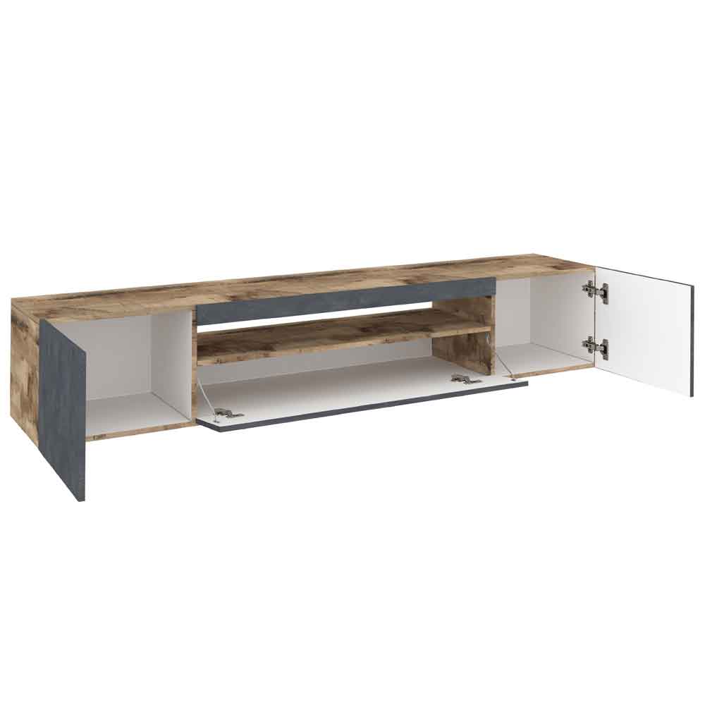 Denton Wooden TV Stand With 1 Door And LED Light In Pereira Maple And Slate
