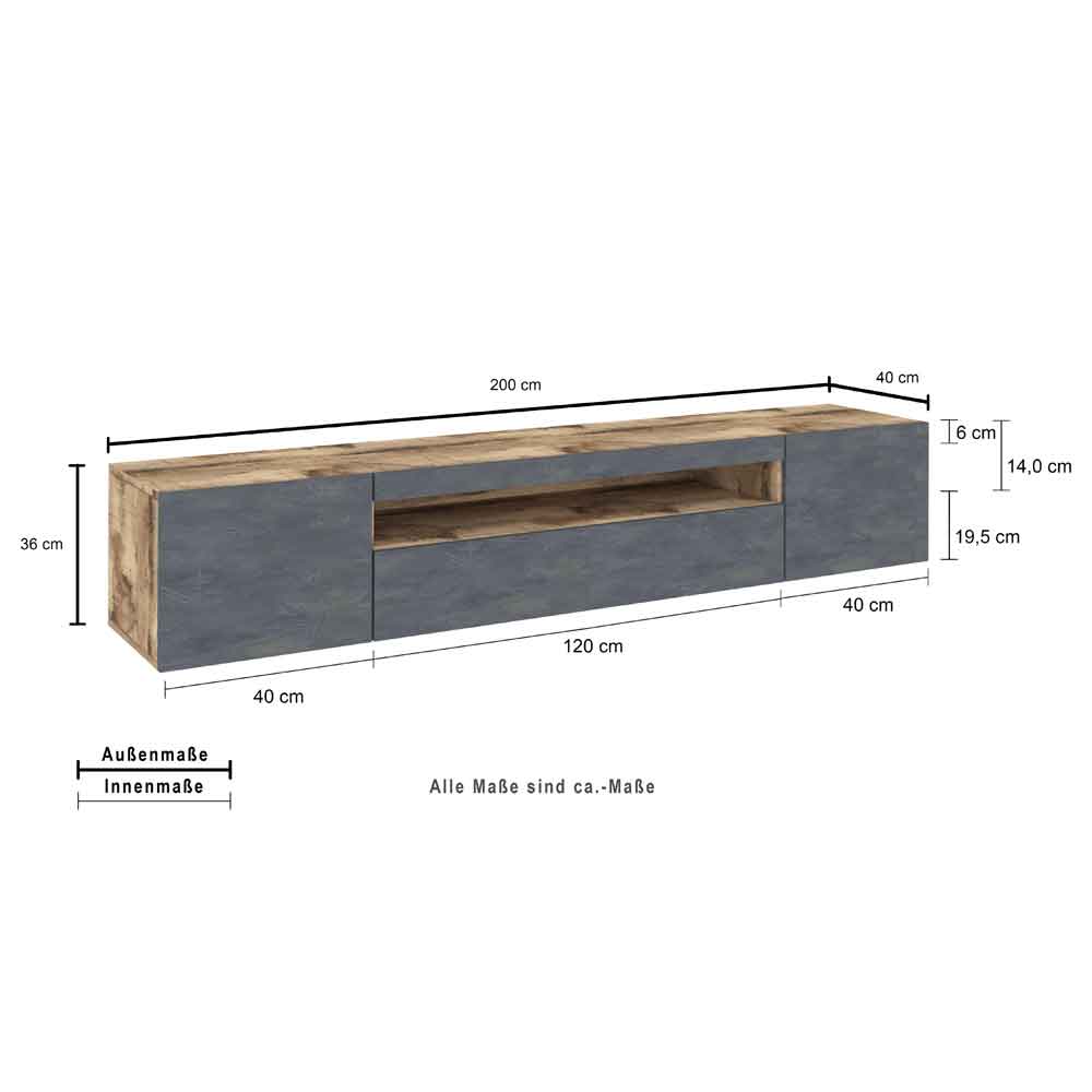 Denton Wooden TV Stand With 1 Door And LED Light In Pereira Maple And Slate