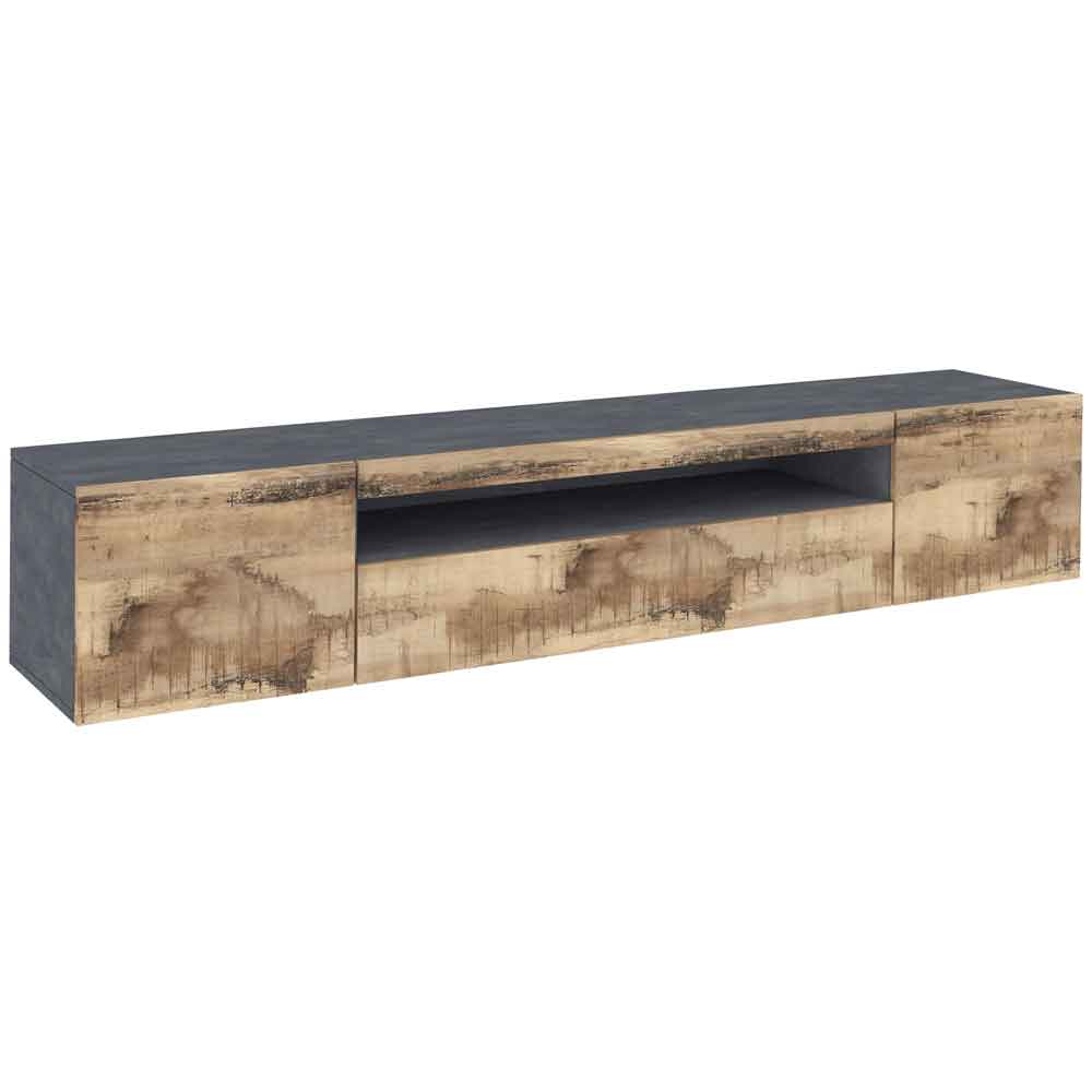Denton Wooden TV Stand With 1 Door And LED Light In Slate And Pereira Maple