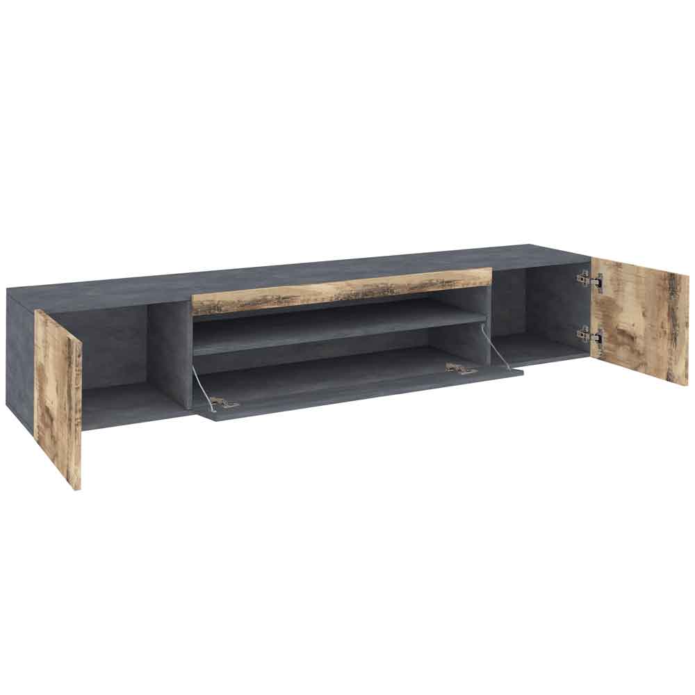 Denton Wooden TV Stand With 1 Door And LED Light In Slate And Pereira Maple