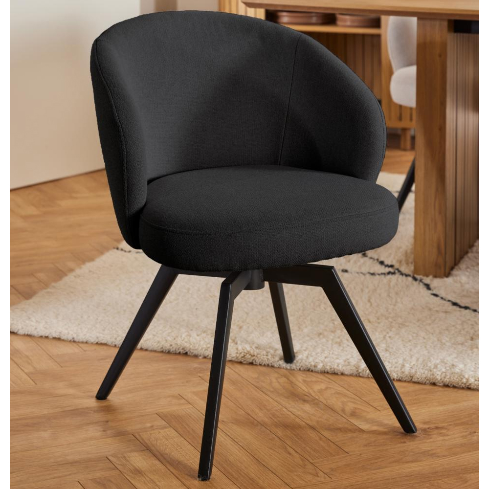 Denver Anthracite Fabric Dining Chairs With Black Legs In Pair