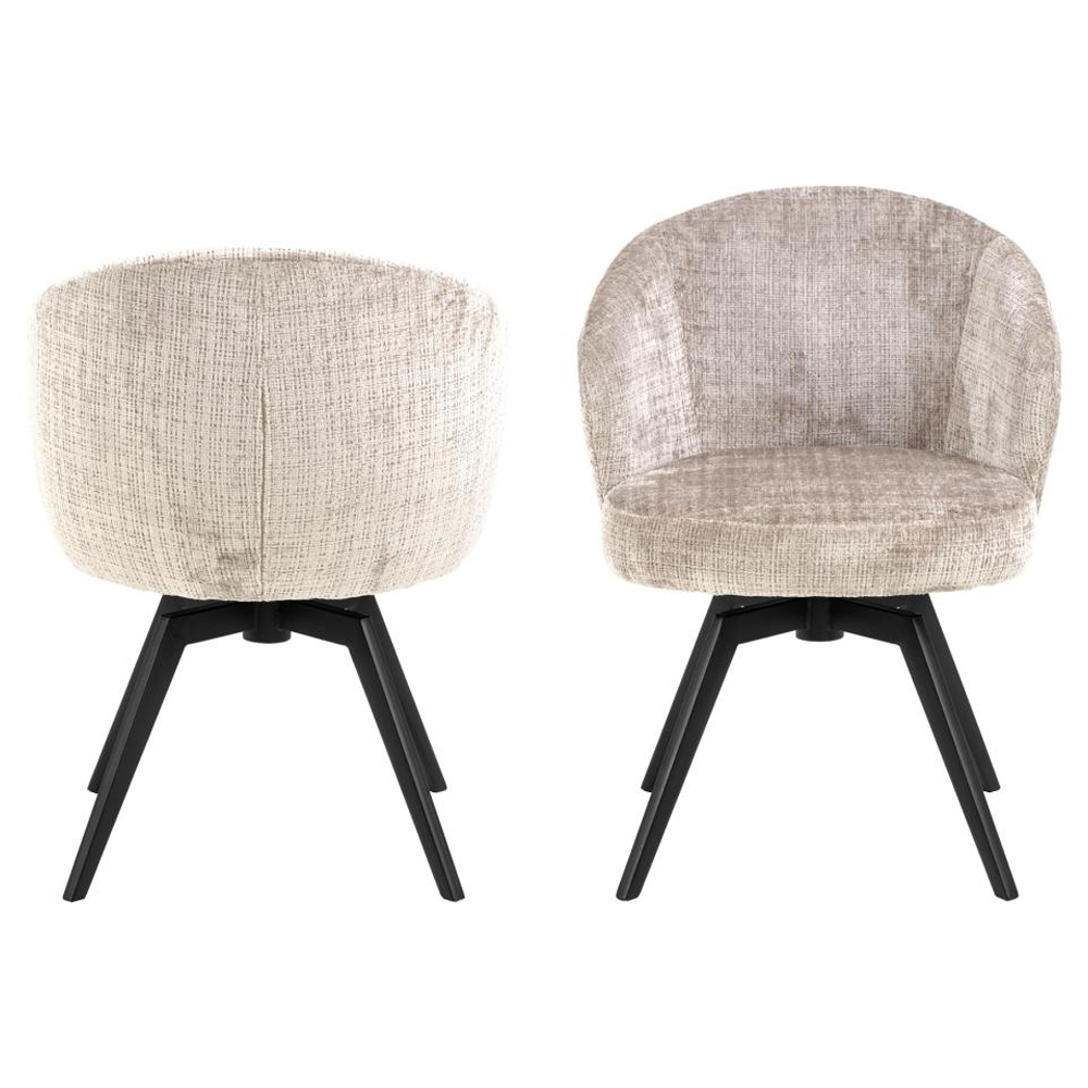 Denver Beige Fabric Dining Chairs With Black Legs In Pair
