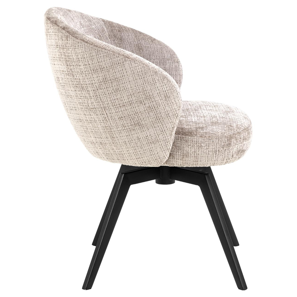 Denver Beige Fabric Dining Chairs With Black Legs In Pair