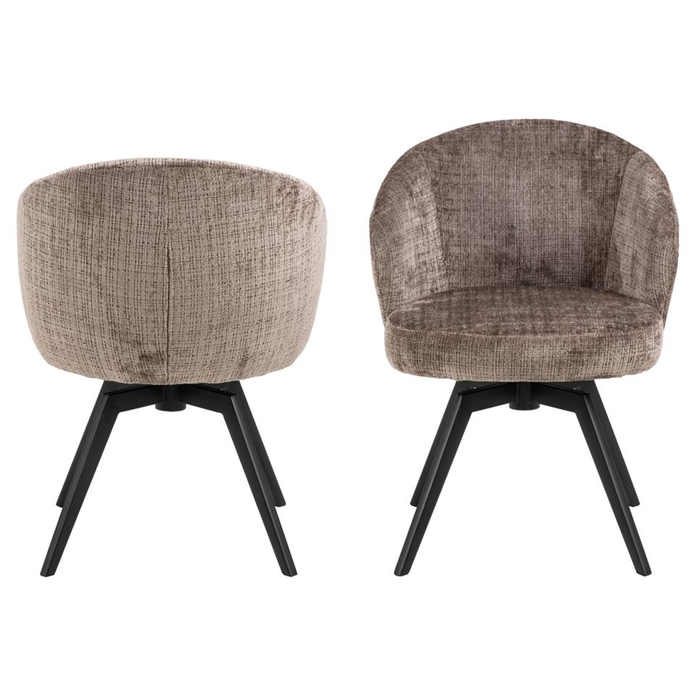 Denver Dusty Brown Fabric Dining Chairs With Black Legs In Pair