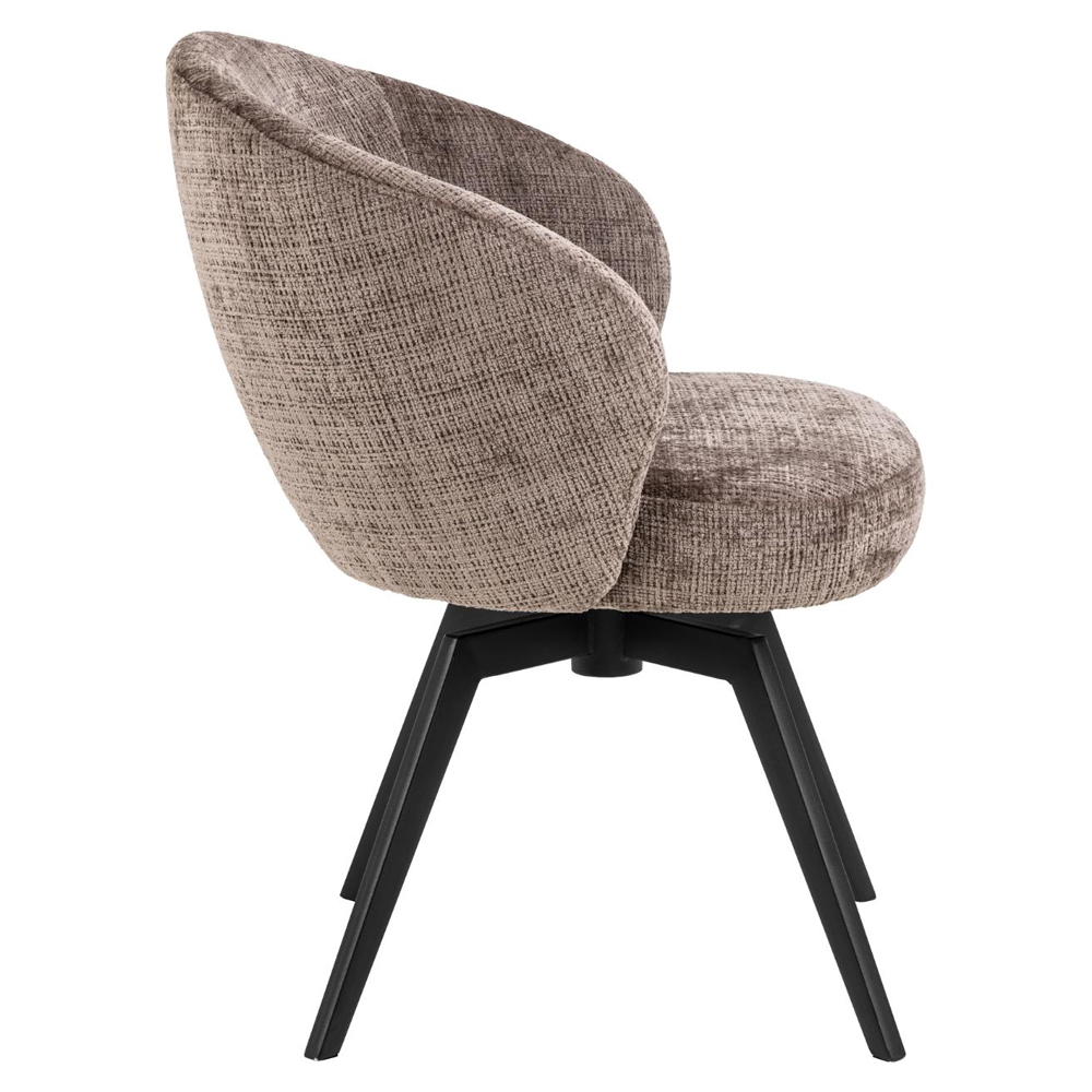 Denver Dusty Brown Fabric Dining Chairs With Black Legs In Pair