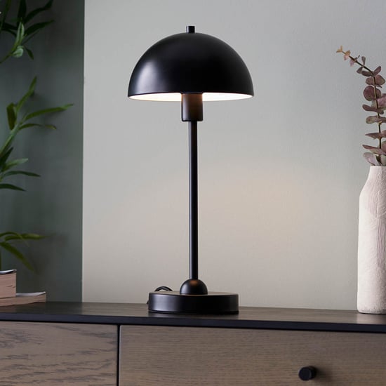 Product photograph of Denver Gloss White Inner Shade Table Lamp In Matt Black from Furniture in Fashion