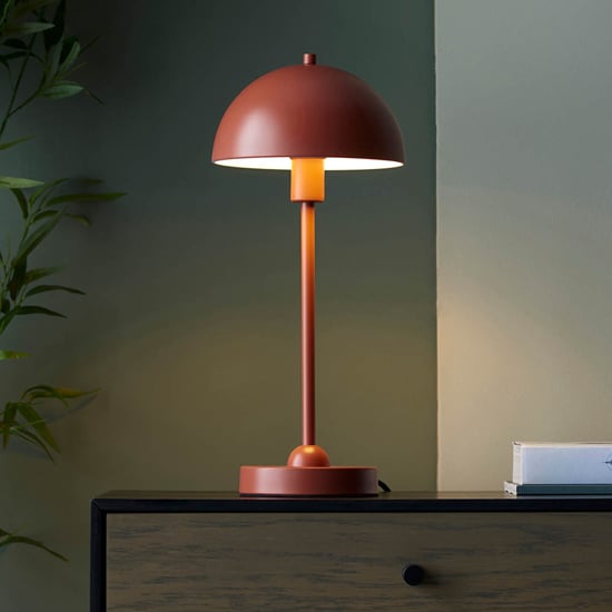 Product photograph of Denver Gloss White Inner Shade Table Lamp In Matt Terracotta from Furniture in Fashion
