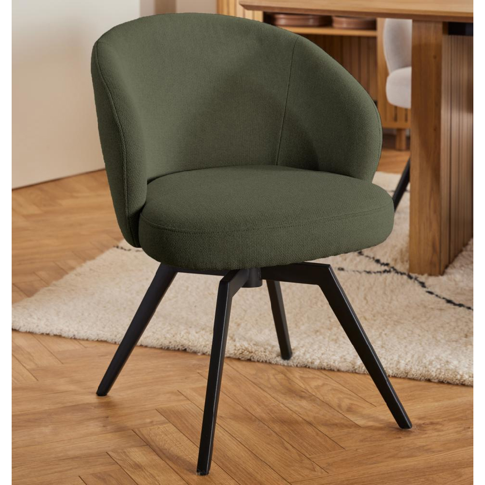 Denver Green Fabric Dining Chairs With Black Legs In Pair