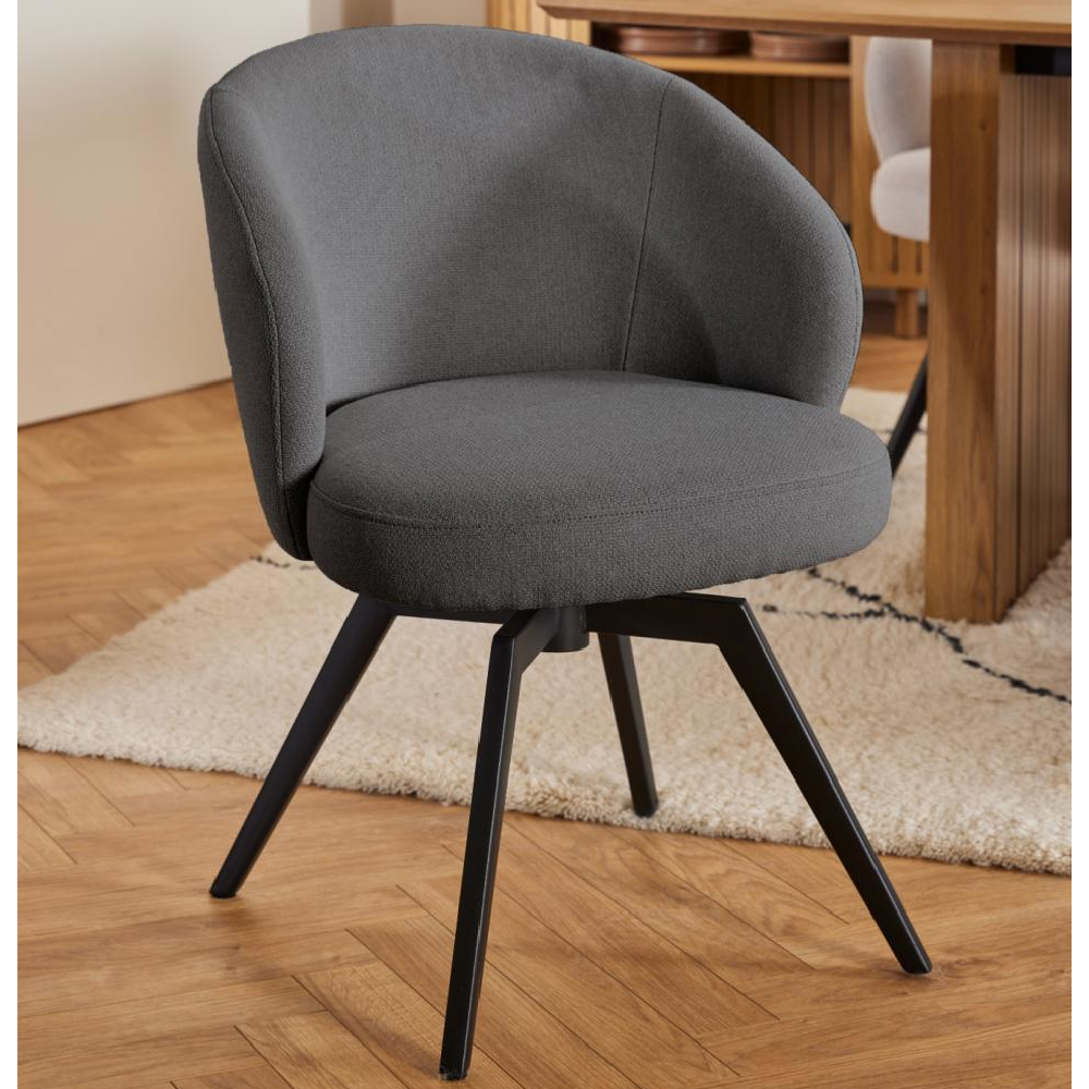 Denver Grey Fabric Dining Chairs With Black Legs In Pair