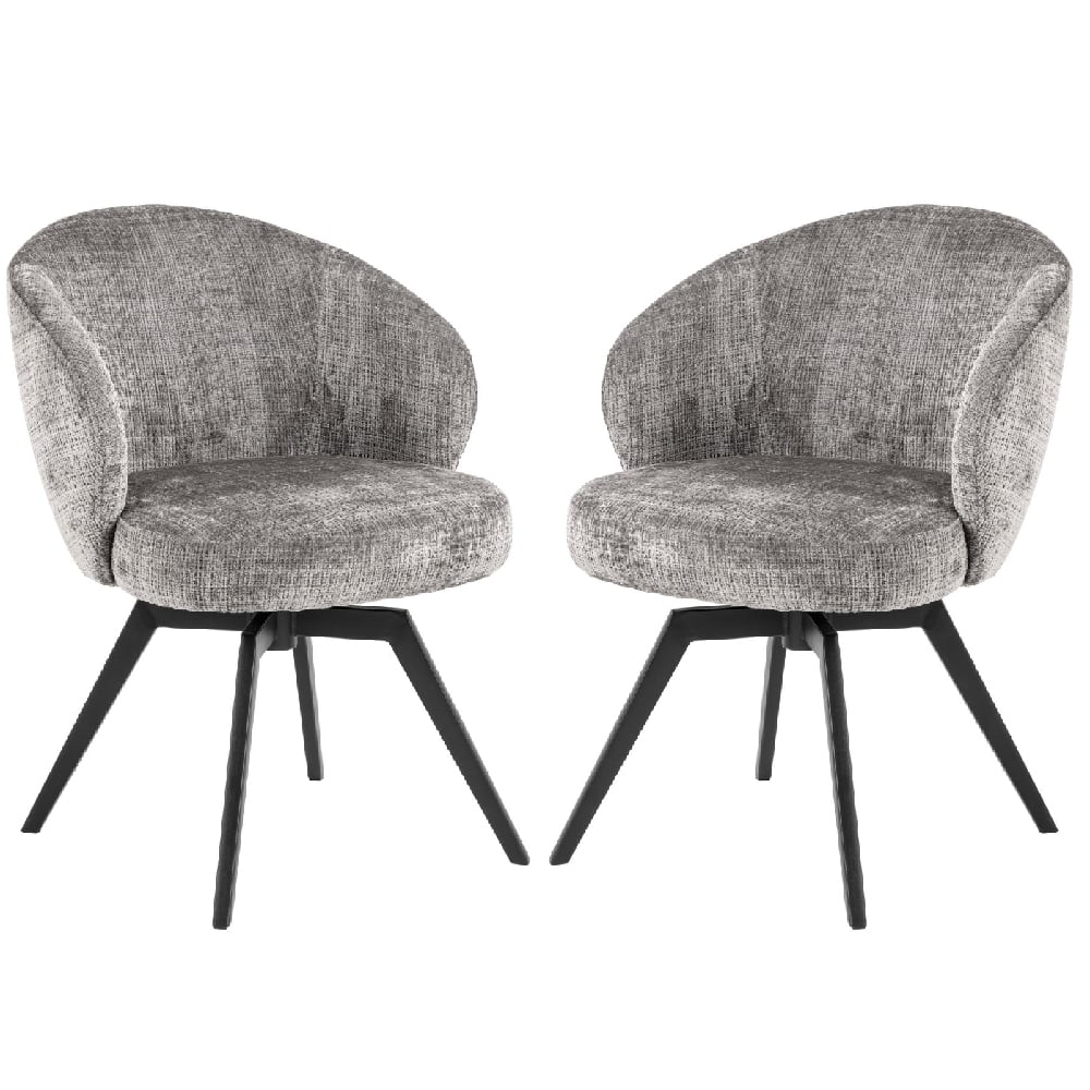 Product photograph of Denver Grey Velvet Dining Chairs With Black Legs In Pair from Furniture in Fashion