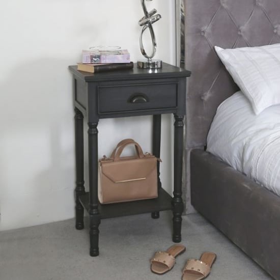 Product photograph of Denver Pine Wood Bedside Cabinet With 1 Drawer In Grey from Furniture in Fashion
