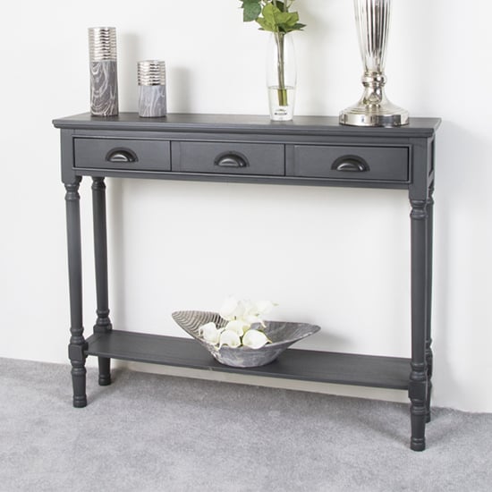 Denver Pine Wood Console Table With 3 Drawers In Grey