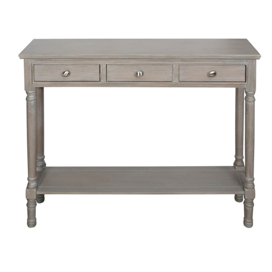 Denver Pine Wood Console Table With 3 Drawers In Taupe Furniture in
