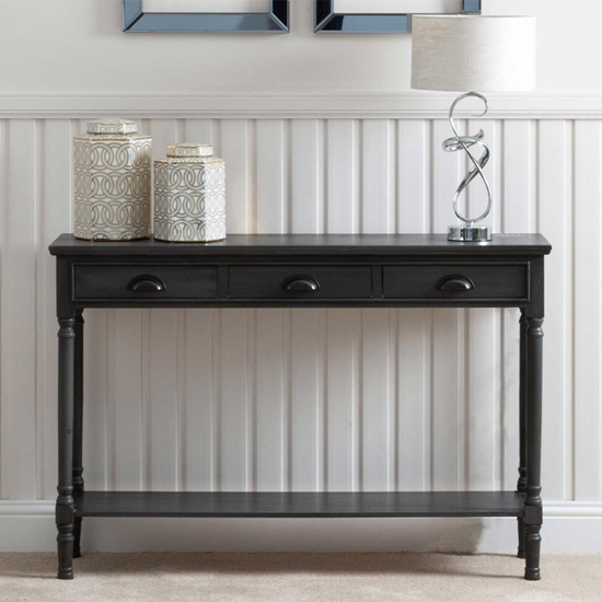 Denver Pine Wood Console Table Large With 3 Drawers In Grey | Furniture ...