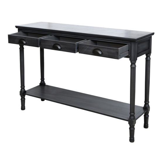 Denver Pine Wood Console Table Large With 3 Drawers In Grey | Furniture ...