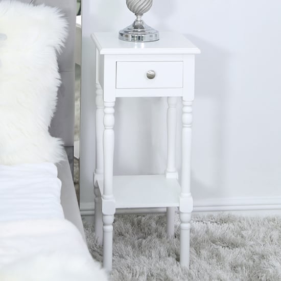 Product photograph of Denver Pine Wood End Table With 1 Drawer In White from Furniture in Fashion