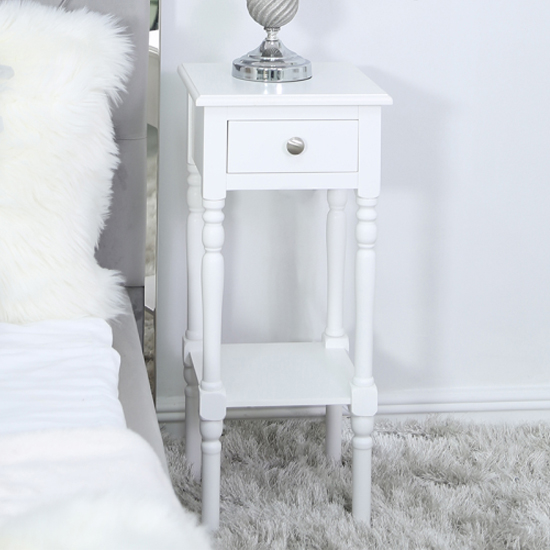 Denver Pine Wood End Table With 1 Drawer In White Furniture in Fashion