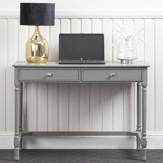 Denver Pine Wood Laptop Desk With 2 Drawers In Grey