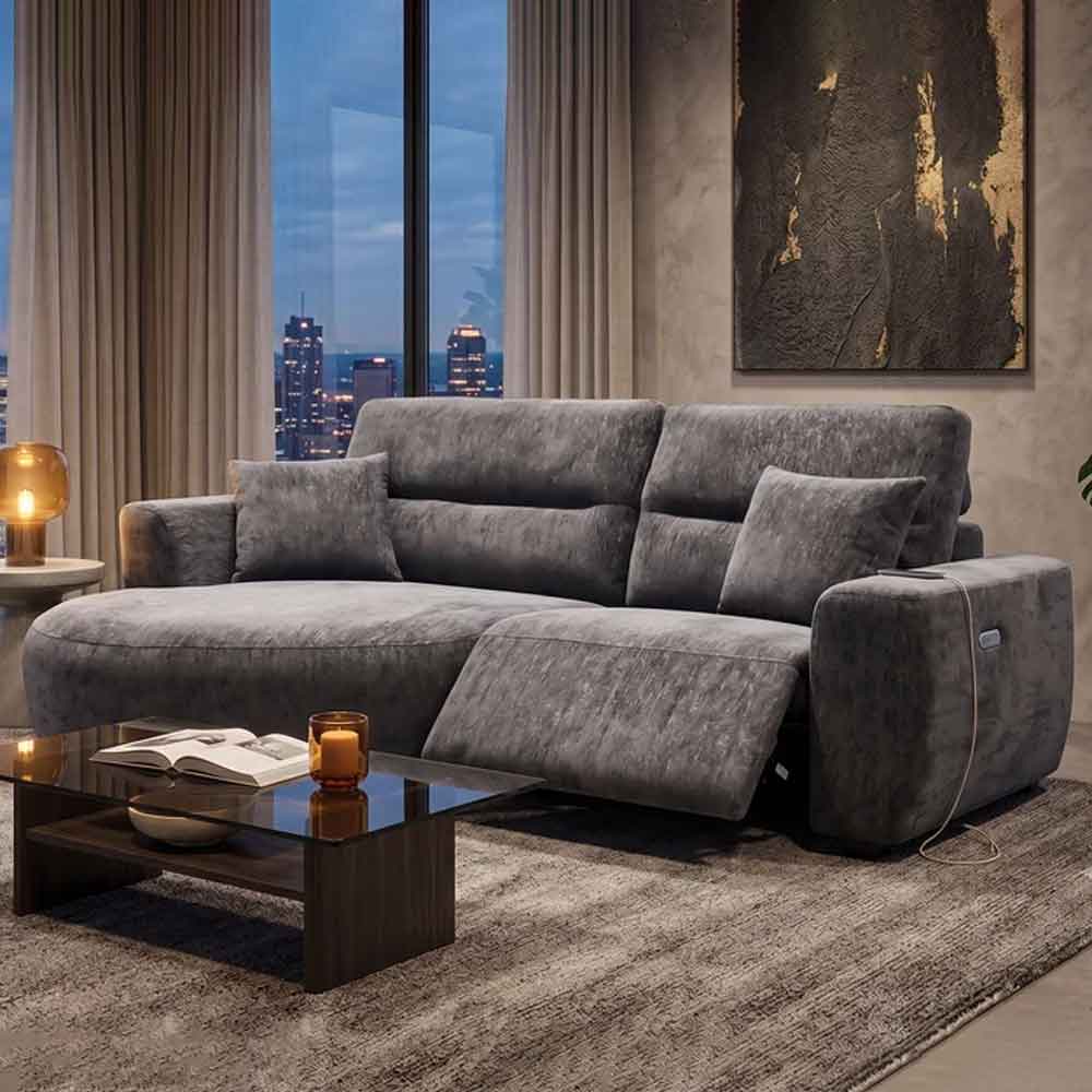 Denvia Fabric Electric Recliner Left Hand Corner Sofa in Black