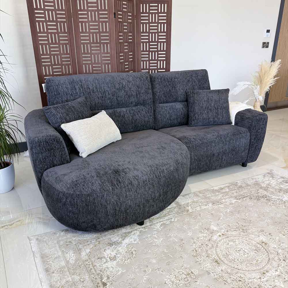 Denvia Fabric Electric Recliner Left Hand Corner Sofa in Black