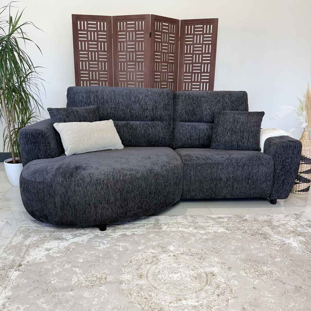 Denvia Fabric Electric Recliner Left Hand Corner Sofa in Black
