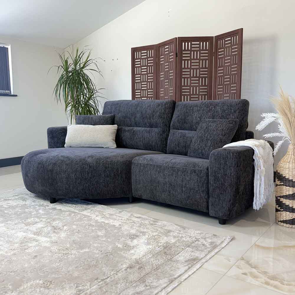 Denvia Fabric Electric Recliner Left Hand Corner Sofa in Black