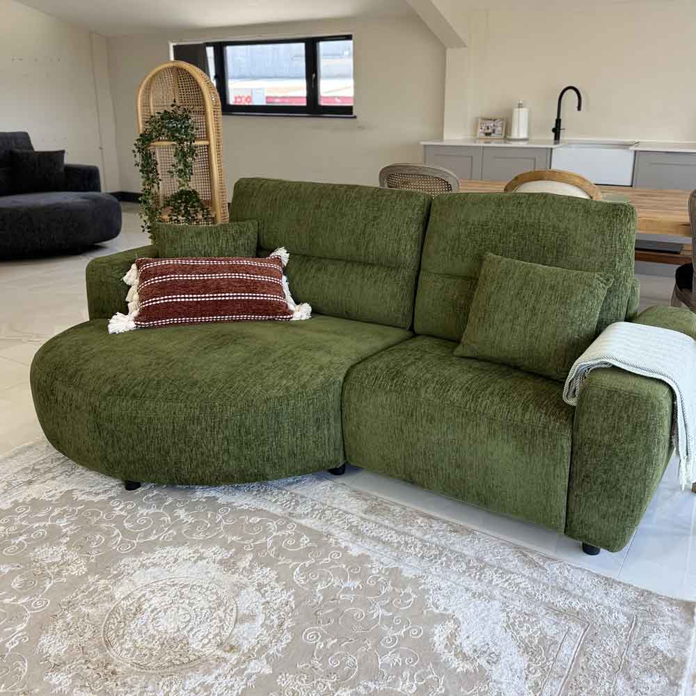 Denvia Fabric Electric Recliner Left Hand Corner Sofa in Green