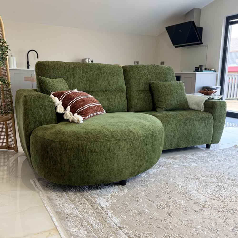Denvia Fabric Electric Recliner Left Hand Corner Sofa in Green