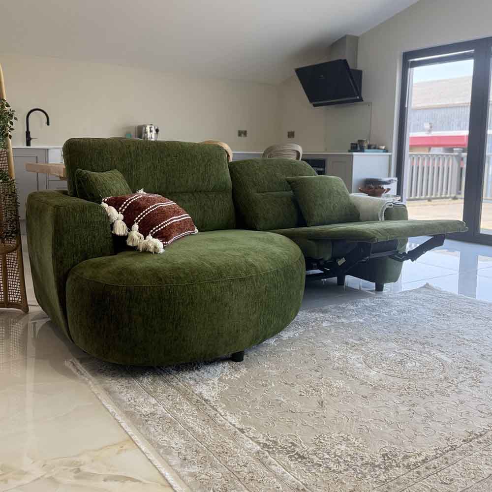 Denvia Fabric Electric Recliner Left Hand Corner Sofa in Green