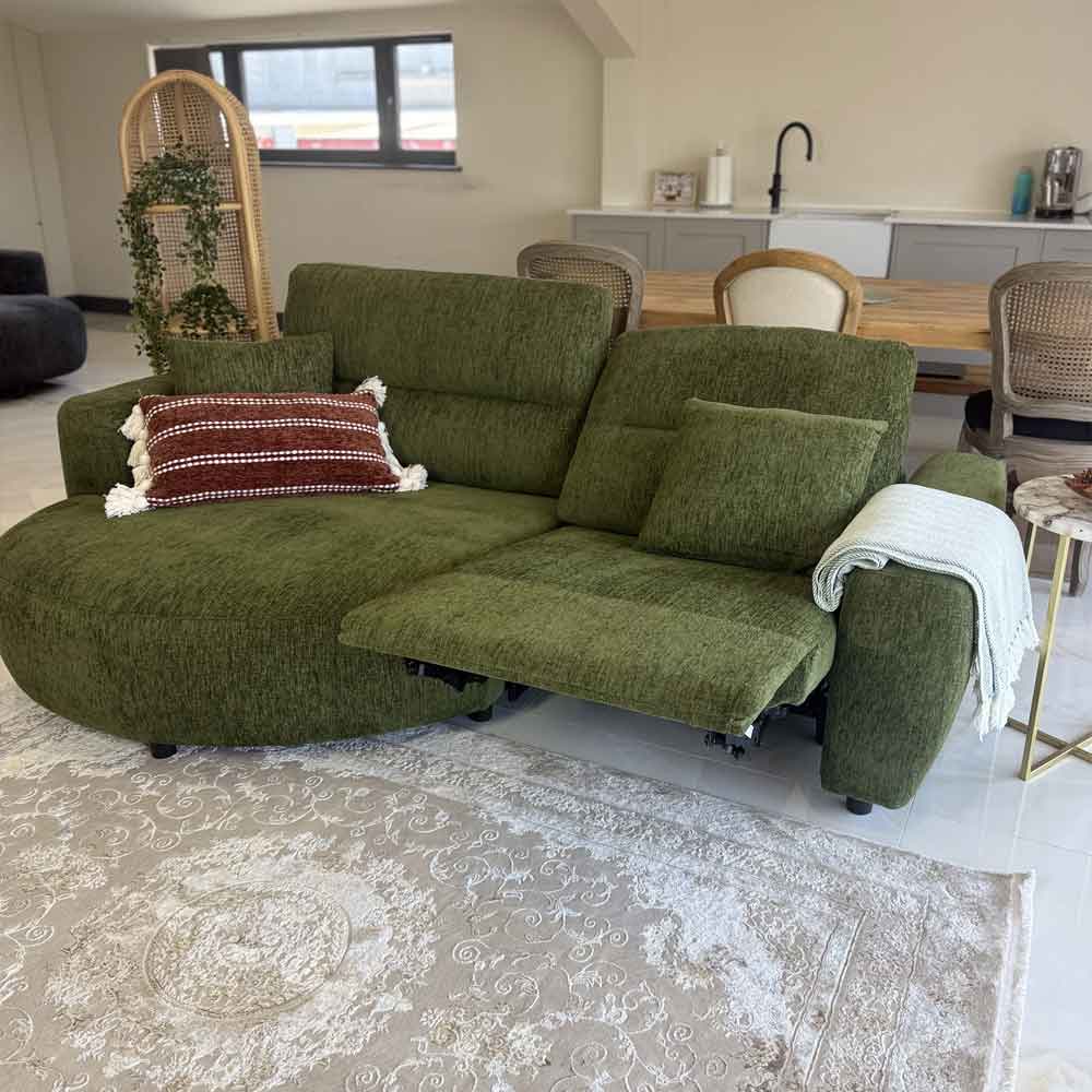 Denvia Fabric Electric Recliner Left Hand Corner Sofa in Green