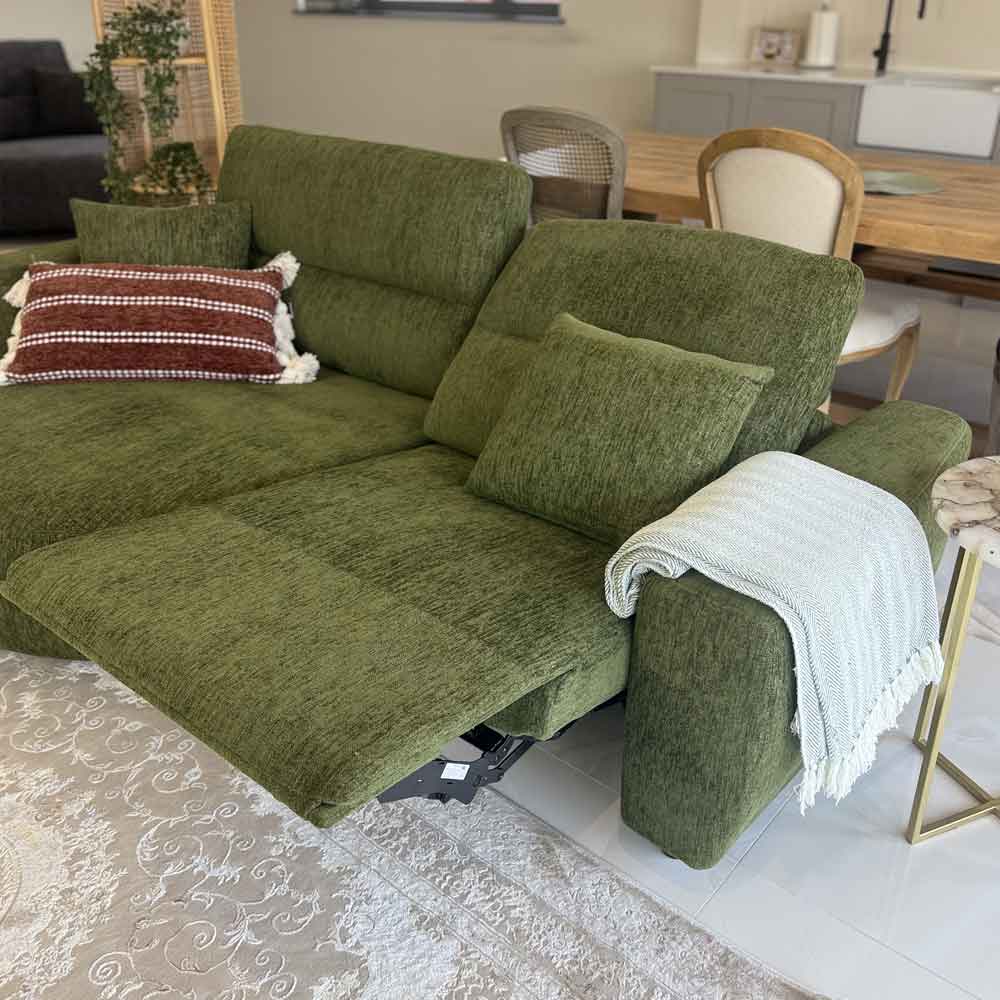Denvia Fabric Electric Recliner Left Hand Corner Sofa in Green