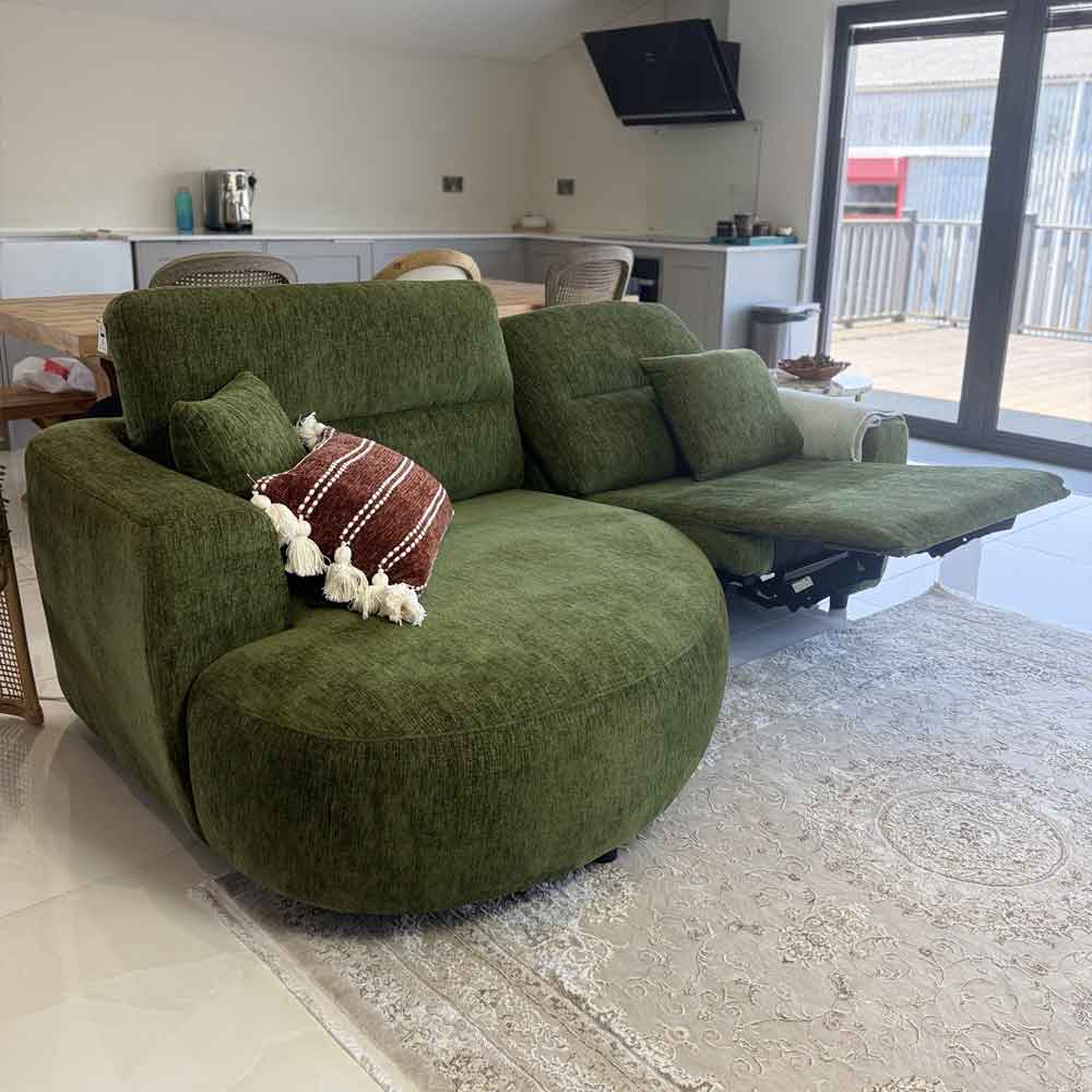 Denvia Fabric Electric Recliner Left Hand Corner Sofa in Green