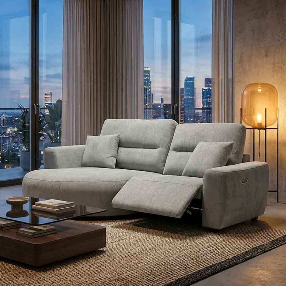 Denvia Fabric Electric Recliner Left Hand Corner Sofa in Grey