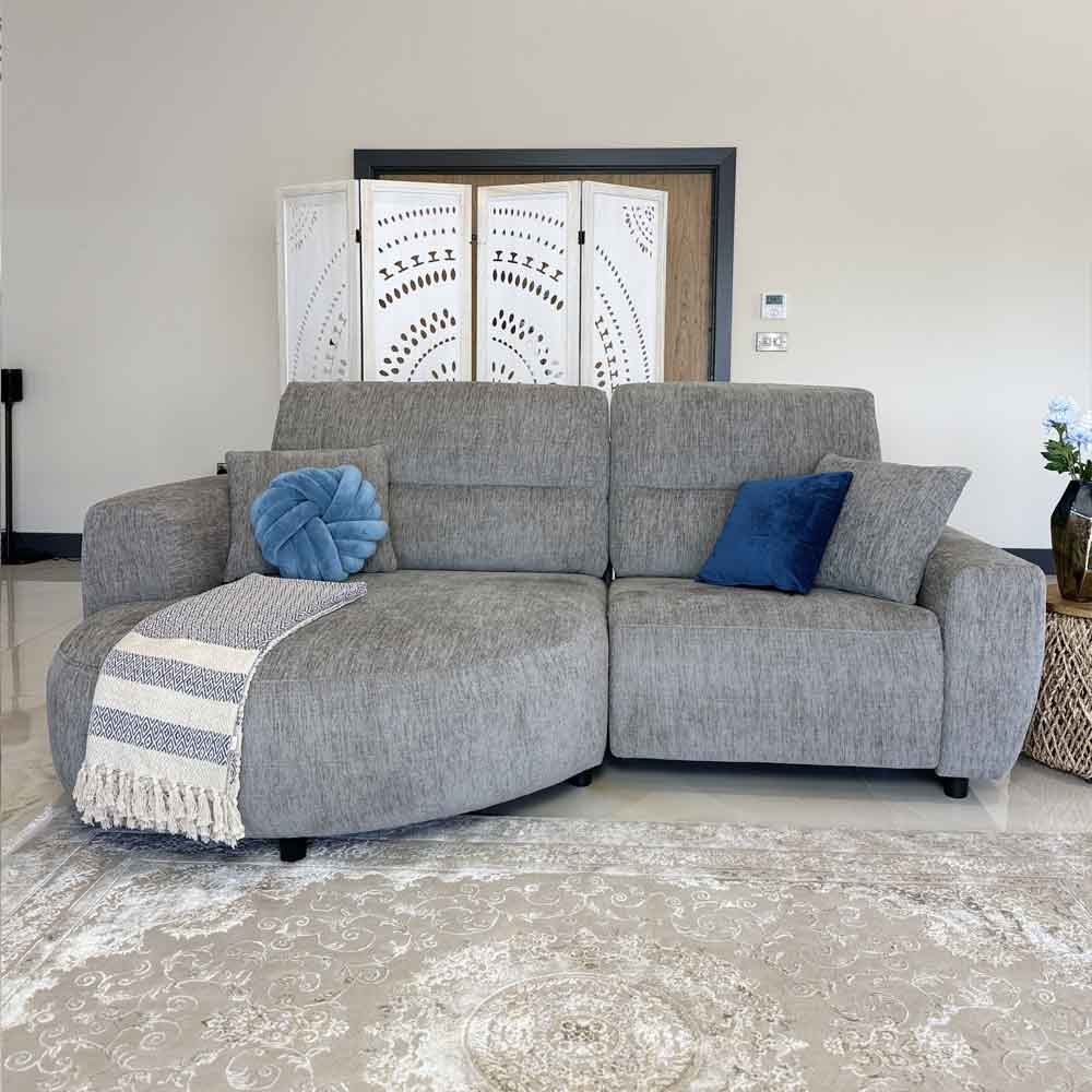Denvia Fabric Electric Recliner Left Hand Corner Sofa in Grey