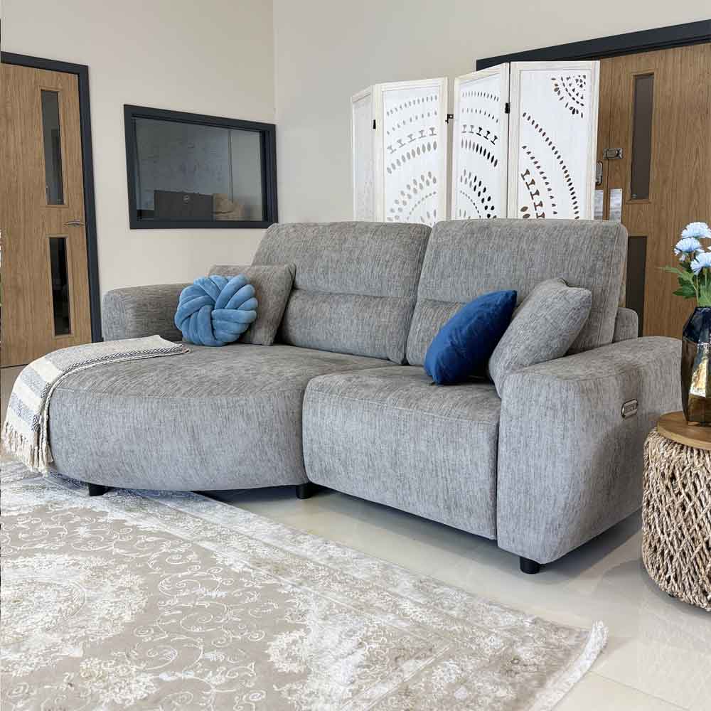 Denvia Fabric Electric Recliner Left Hand Corner Sofa in Grey