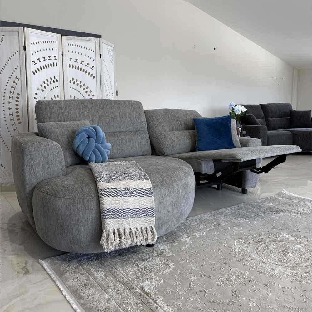 Denvia Fabric Electric Recliner Left Hand Corner Sofa in Grey