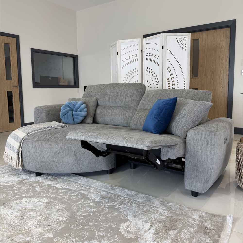 Denvia Fabric Electric Recliner Left Hand Corner Sofa in Grey