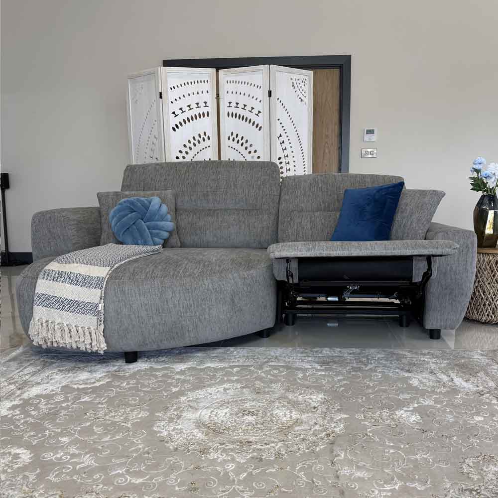 Denvia Fabric Electric Recliner Left Hand Corner Sofa in Grey