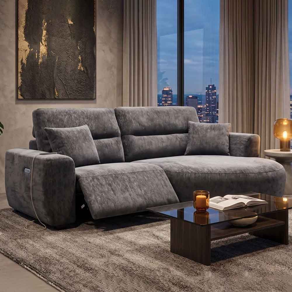 Denvia Fabric Electric Recliner Right Hand Corner Sofa in Black