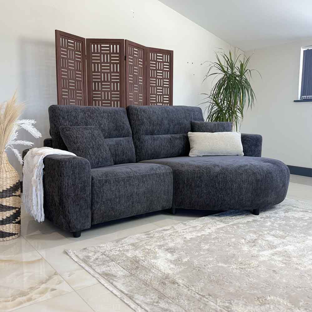 Denvia Fabric Electric Recliner Right Hand Corner Sofa in Black
