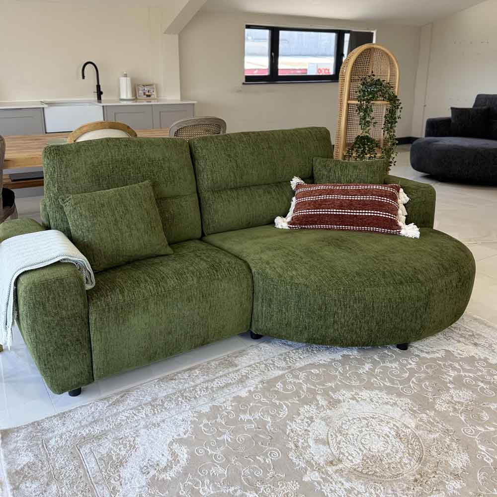 Denvia Fabric Electric Recliner Right Hand Corner Sofa in Green