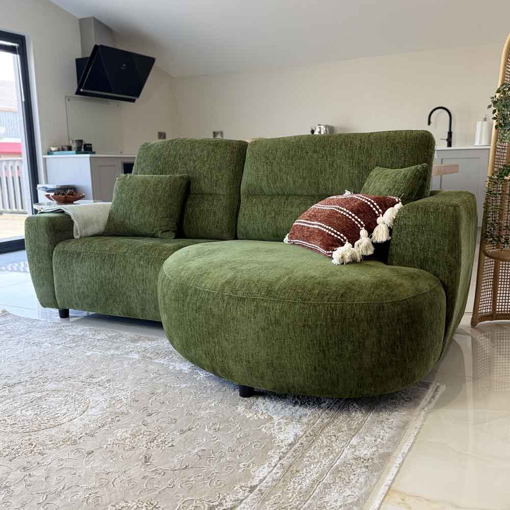 Denvia Fabric Electric Recliner Right Hand Corner Sofa in Green
