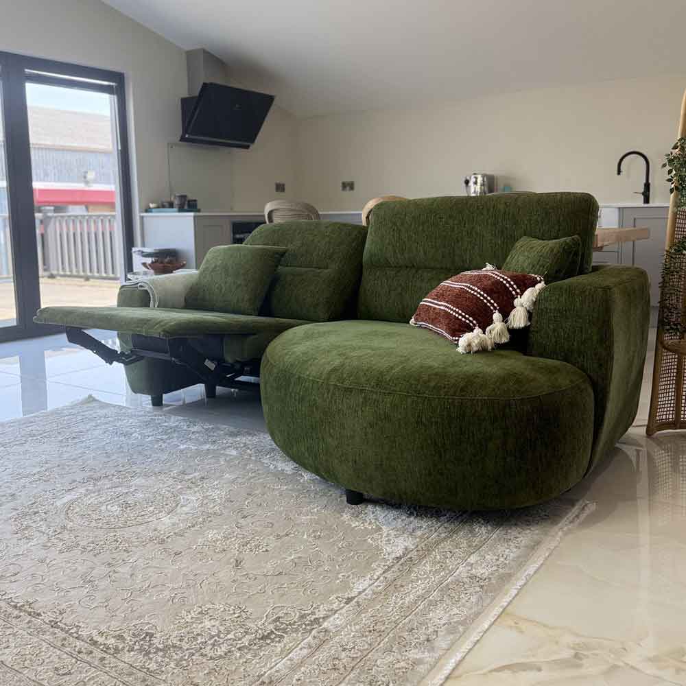 Denvia Fabric Electric Recliner Right Hand Corner Sofa in Green