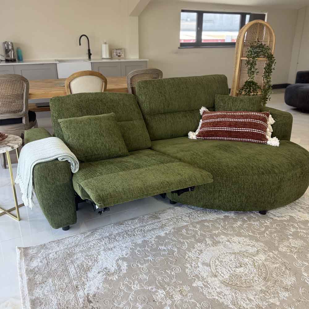 Denvia Fabric Electric Recliner Right Hand Corner Sofa in Green