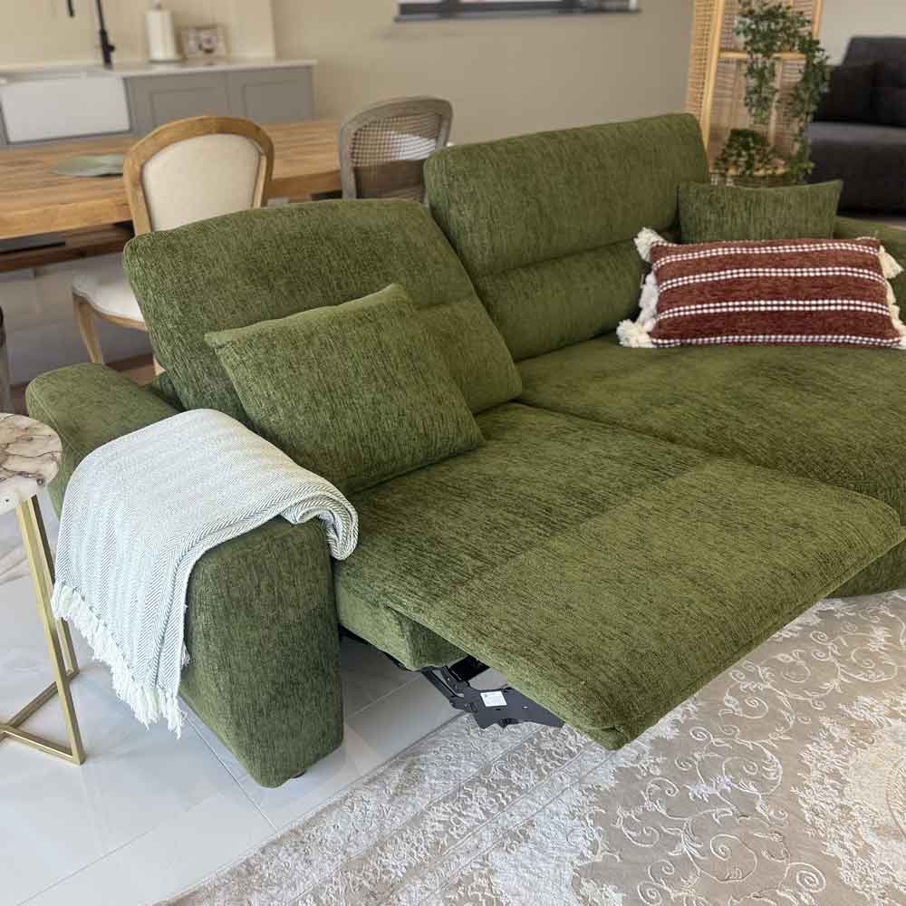 Denvia Fabric Electric Recliner Right Hand Corner Sofa in Green