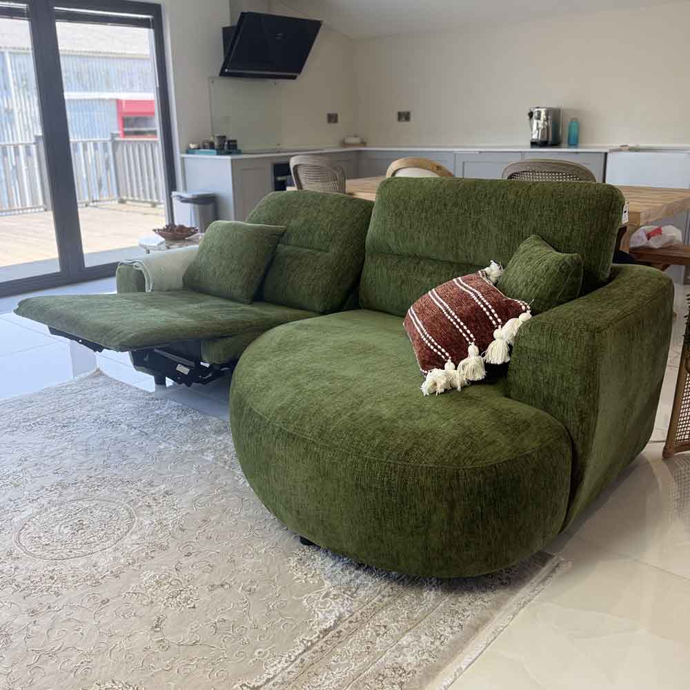 Denvia Fabric Electric Recliner Right Hand Corner Sofa in Green