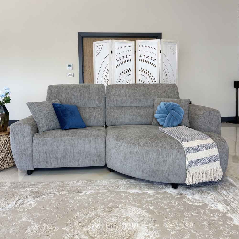 Denvia Fabric Electric Recliner Right Hand Corner Sofa in Grey