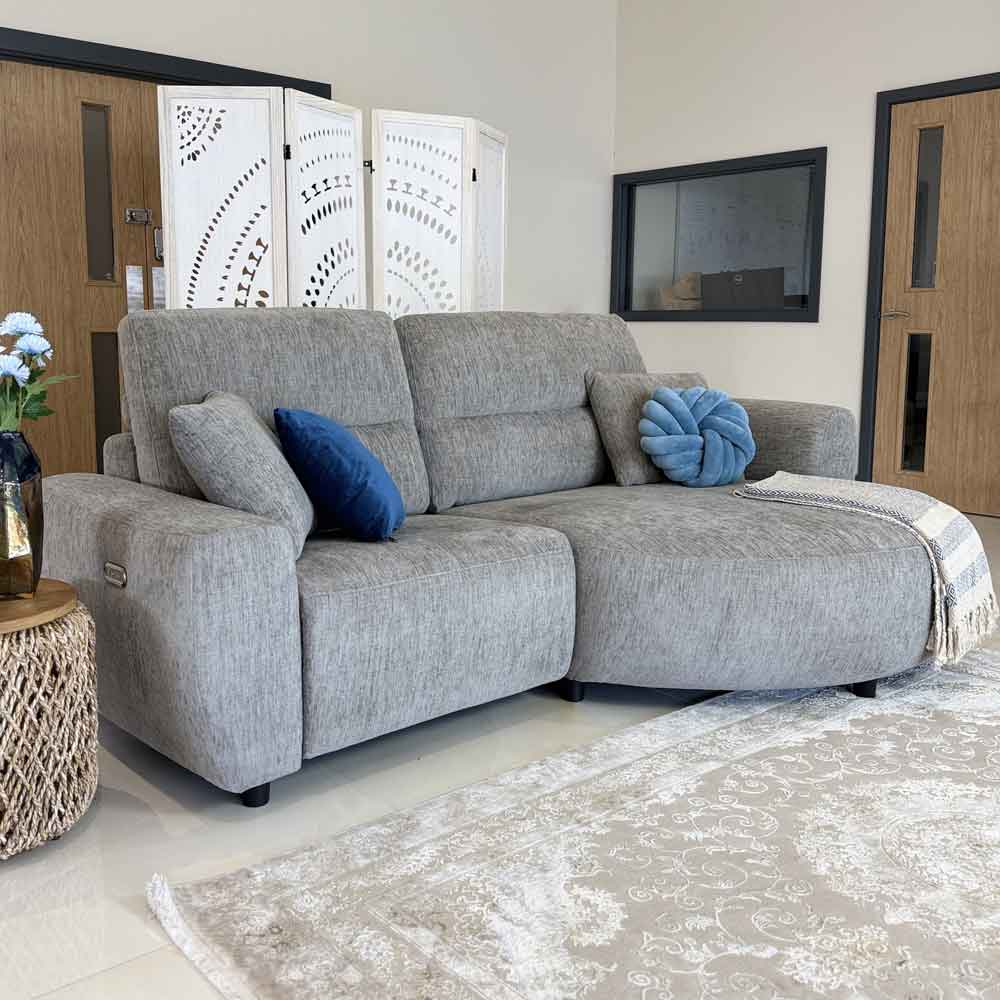 Denvia Fabric Electric Recliner Right Hand Corner Sofa in Grey